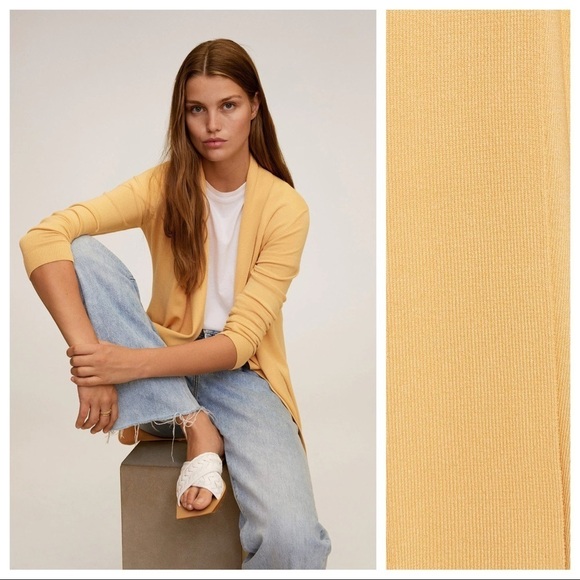 NWOT. Mango Basic Yellow Ribbed Detail Cardigan. Size S. - Picture 3 of 8
